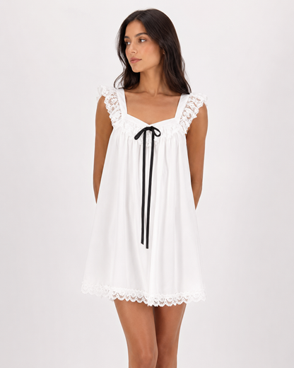 Colette | Lace-Trim Bow Babydoll Mini Dress