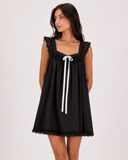Colette | Lace-Trim Bow Babydoll Mini Dress