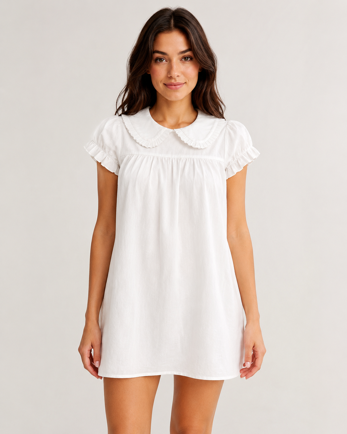 Clara | White Doll Collar Short Sleeve Mini Dress