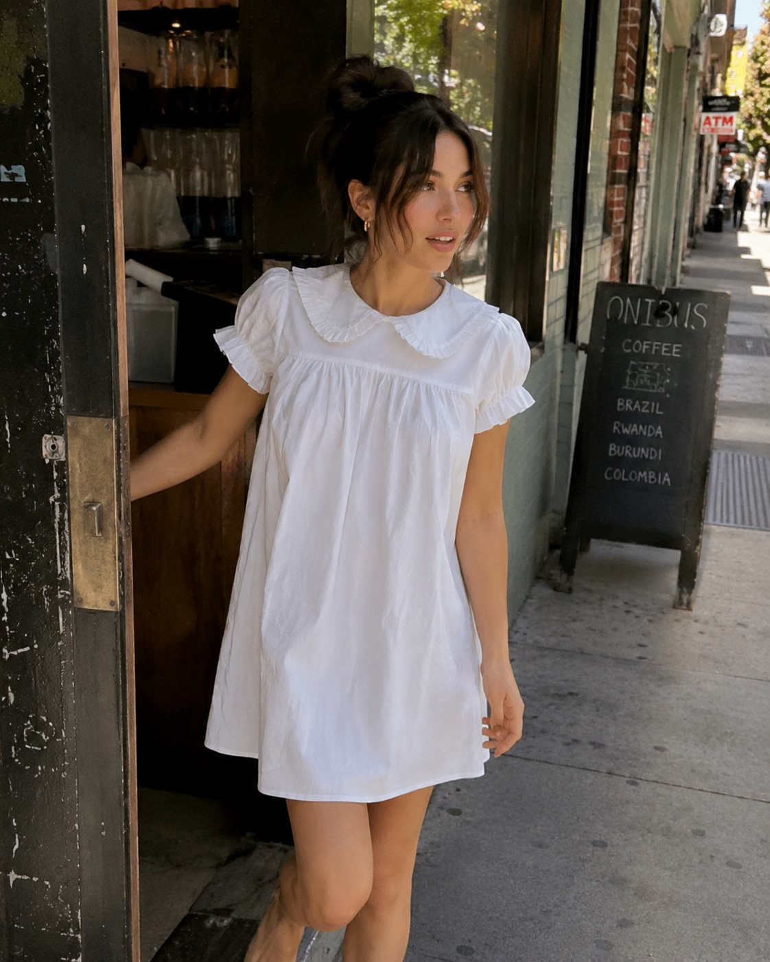 Clara | White Doll Collar Short Sleeve Mini Dress