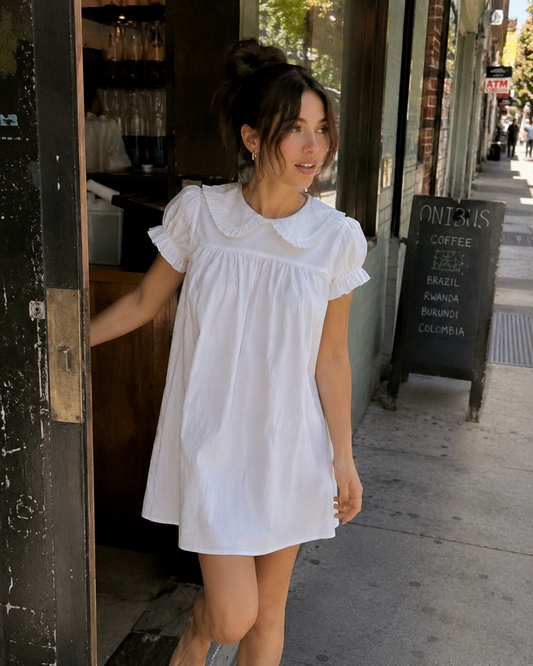 Clara | White Doll Collar Short Sleeve Mini Dress