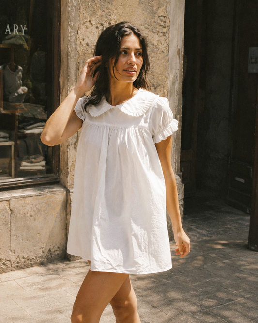 Clara | White Doll Collar Short Sleeve Mini Dress